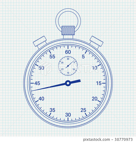 Stop watch. Blue illustration on lined paper Stop watch. Blue illustration on lined paper 38770973