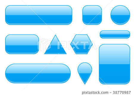 Blue glass buttons. Geometric shaped 3d icons set 38770987