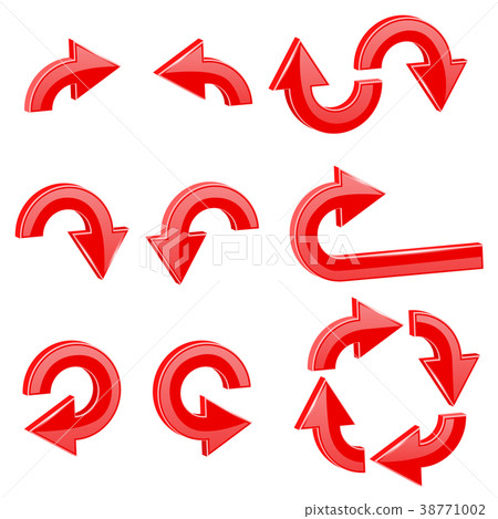 Red round curved arrows. Collection of icons Red round curved arrows. Collection of icons 38771002