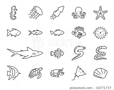 Ocean life line icon set Ocean life line icon set 38771737