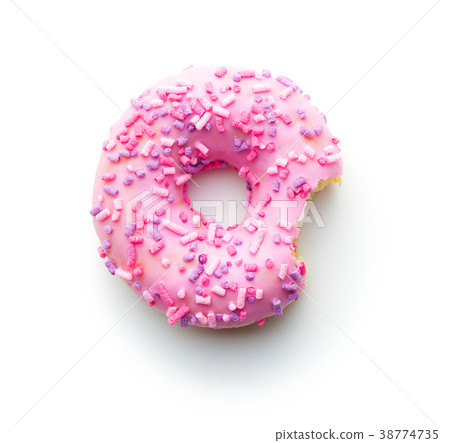 Pink bitten donut. 38774735
