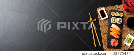 Japanese sushi. Top view Japanese sushi. Top view 38775474