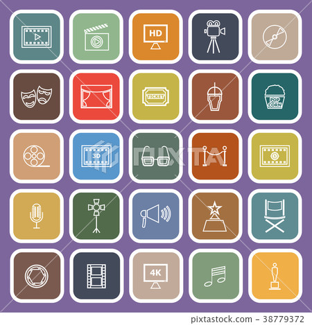 Movie line flat icons on purple background Movie line flat icons on purple background 38779372