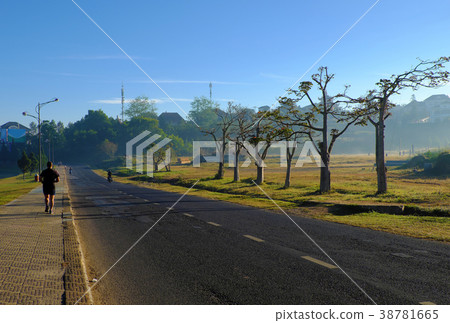 man run in beautiful landscape man run in beautiful landscape 38781665