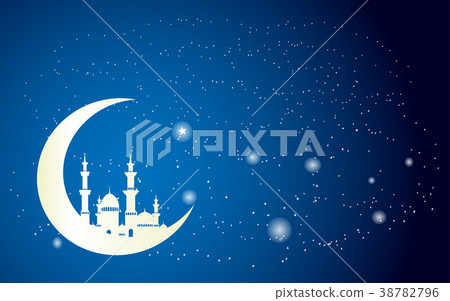 Background of beautiful white mosque on crescent 38782796