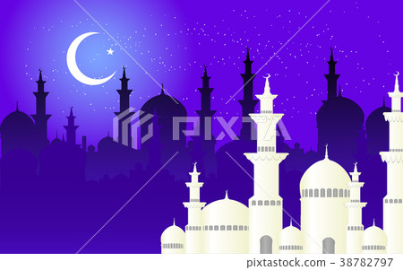 Beautiful mosque and crescent moon 38782797