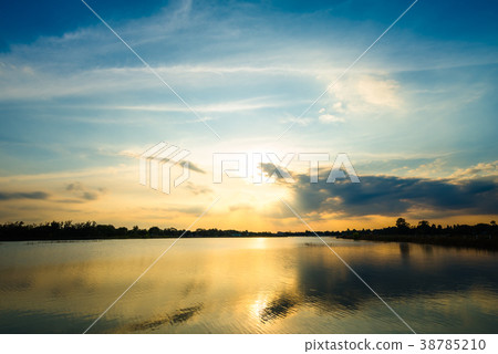 sunset on the lake landscape 38785210