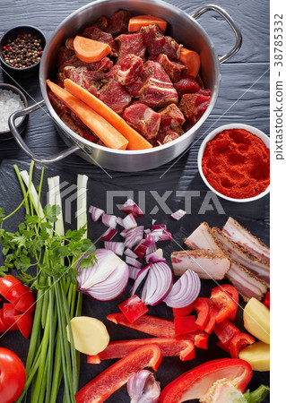 ingredients for hungarian goulash, top view 38785332