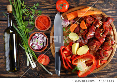 raw ingredients for meat and vegetable stew 38785335