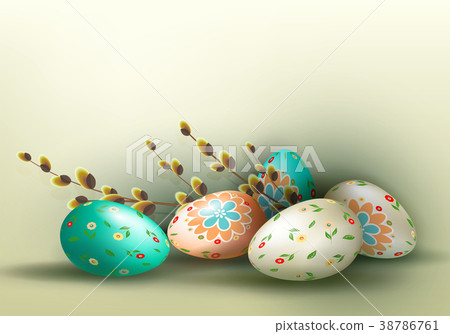 Easter composition of eggs and willow branches. - Stock Illustration ...
