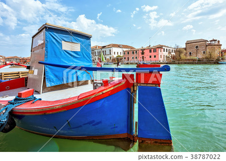 Daylight view to vibrant colorful blue boat Daylight view to vibrant colorful blue boat 38787022