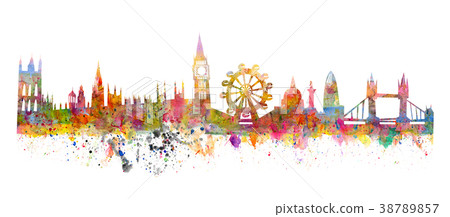 London skyline watercolor painting in grunge style 38789857