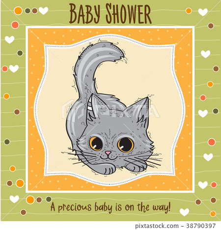 baby shower card template with funny doodle kitten baby shower card template with funny doodle kitten 38790397