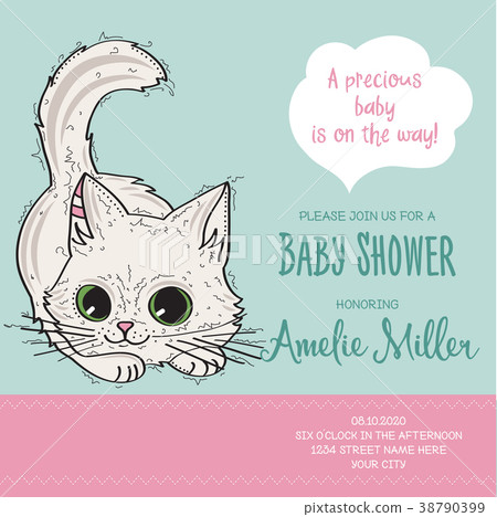 baby shower card template with funny doodle kitten baby shower card template with funny doodle kitten 38790399