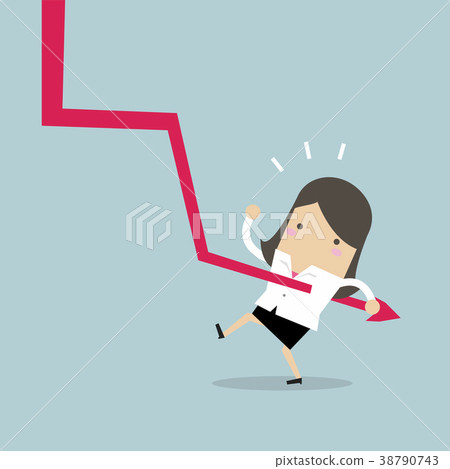 Down graph fall to Businesswoman. Down graph fall to Businesswoman. 38790743