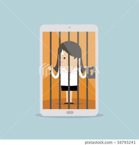 Businesswoman locked in smartphone. 38793241