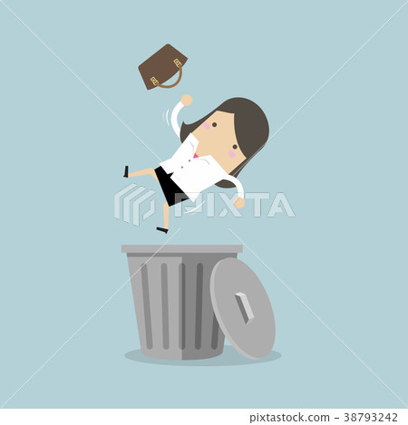 Businesswoman dropped into trashcan layoff concept 38793242