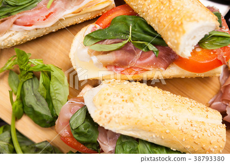 Top view of plate with sandwiches Top view of plate with sandwiches 38793380