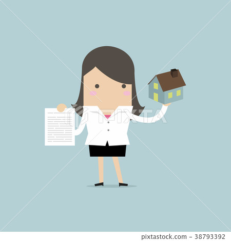 Businesswoman real estate agent holding house. - Stock Illustration ...