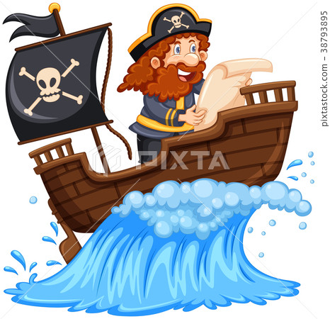 Pirate reading map on ship 38793895