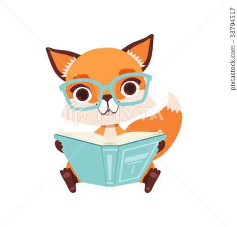 Cute clever fox character sitting and reading a 38794517