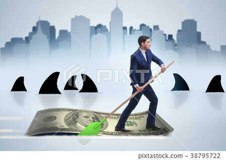 Businessman rowing on dollar boat in business 38795722