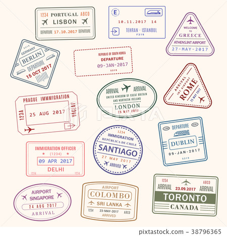 Passport stamp vector city and country icons set Passport stamp vector city and country icons set 38796365