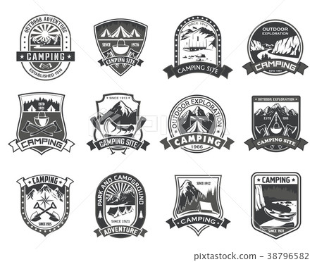 Vector icons for camping mountain adventure - Stock Illustration ...