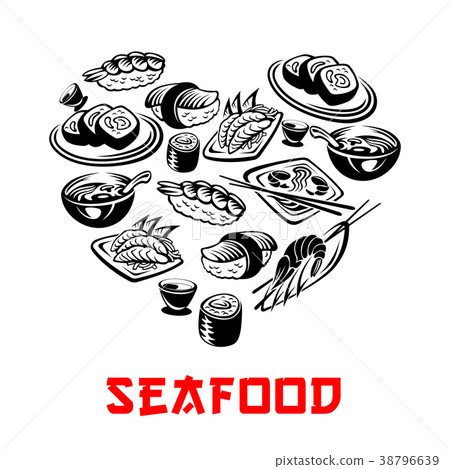 Vector Japanese seafood sushi heart banners Vector Japanese seafood sushi heart banners 38796639
