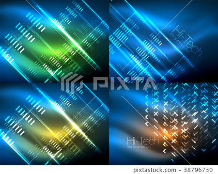 Set of glowing neon lines and shapes on dark Set of glowing neon lines and shapes on dark 38796730