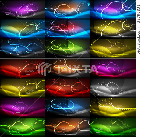 Set of neon glowing waves and lines, shiny light 38796831