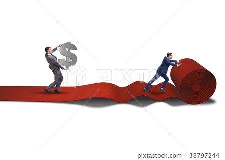 Businessman with dollars on red carpet - white 38797244