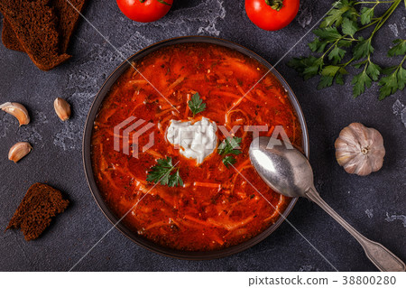 Ukrainian and russian traditional red soup borsch 38800280