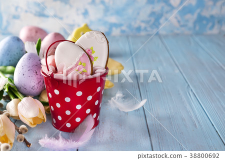 Happy Easter gingerbread cookie eggs with bucket Happy Easter gingerbread cookie eggs with bucket 38800692