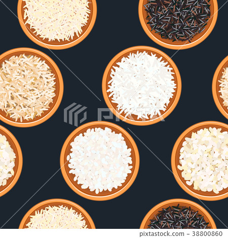 Different types of rice in bowls on dark wooden 38800860
