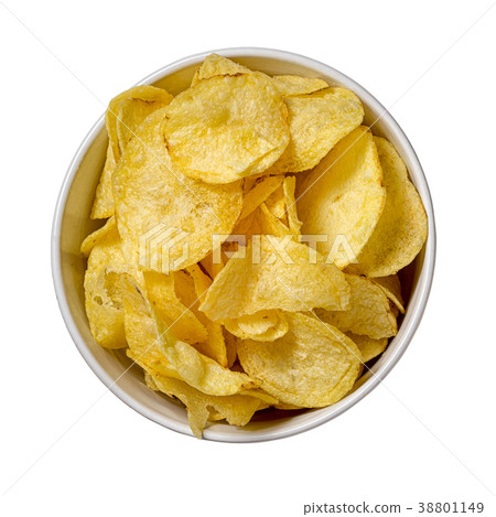 Chips in a plate isolated on white background 38801149