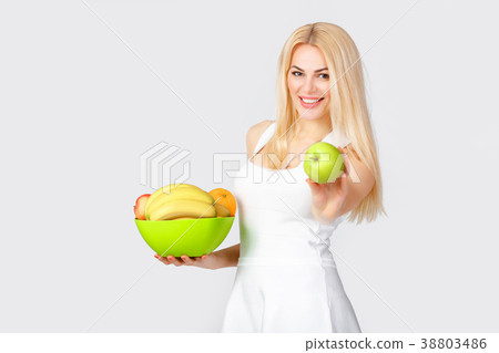 woman with fresh fruits. diet 38803486