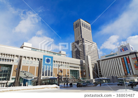 Snowy Sapporo Station and Skyscrapers 38803487