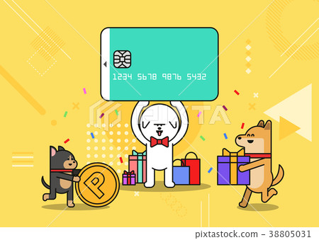 Illustration - animals shopping concept vector. various payment method of e-commerce, coupon and card.  002 38805031