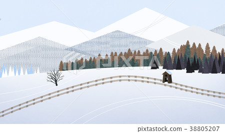 Winter landscape with forest in mountains background flat design illustration. 009 38805207