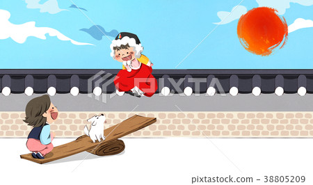 Vector - one boy and one girl playing Korean traditional games and greeting illustration. 004 Vector - one boy and one girl playing Korean traditional games and greeting illustration. 004 38805209