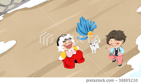 Vector - one boy and one girl playing Korean traditional games and greeting illustration. 003 38805210