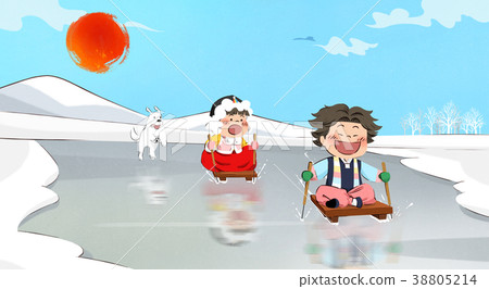 Vector - one boy and one girl playing Korean traditional games and greeting illustration. 005 38805214