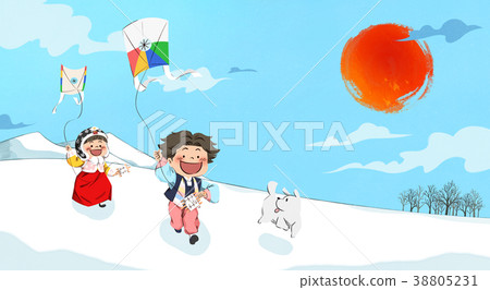 Vector - one boy and one girl playing Korean traditional games and greeting illustration. 001 Vector - one boy and one girl playing Korean traditional games and greeting illustration. 001 38805231