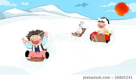 Vector - one boy and one girl playing Korean traditional games and greeting illustration. 011 Vector - one boy and one girl playing Korean traditional games and greeting illustration. 011 38805241