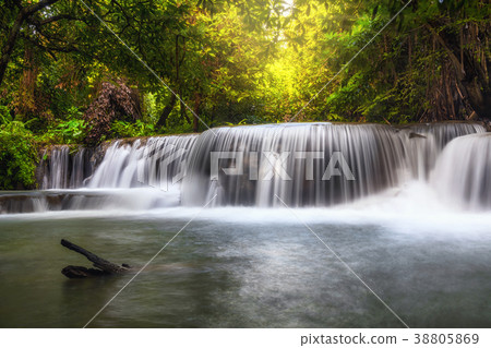 Beautiful waterfall in the forest, huay mae khamin waterfall, Kanchanaburi province, thailand, Nature travel concept Beautiful waterfall in the forest, huay mae khamin waterfall, Kanchanaburi province, thailand, Nature travel concept 38805869