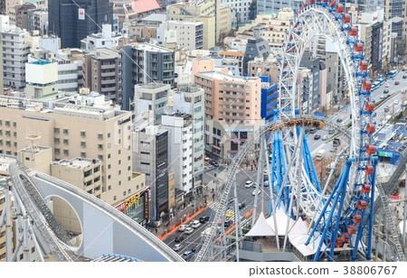 都市風景東京圓頂城市摩天輪和過山車 都市風景東京圓頂城市摩天輪和過山車 38806767
