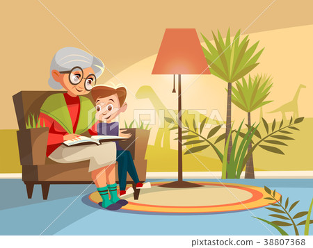 Vector Cartoon Grandmother Reading To Boy Stock Illustration 38807368 Pixta
