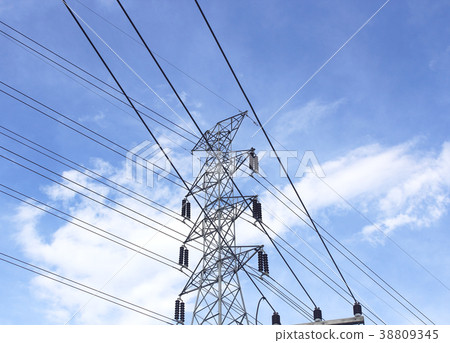 High-voltage tower sky background. High-voltage tower sky background. 38809345