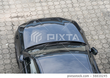 black car Top view of parking lane 38810245